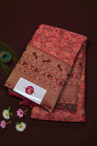 Traditional Pink Kanchipuram Silk Saree with Intricate Floral Patterns