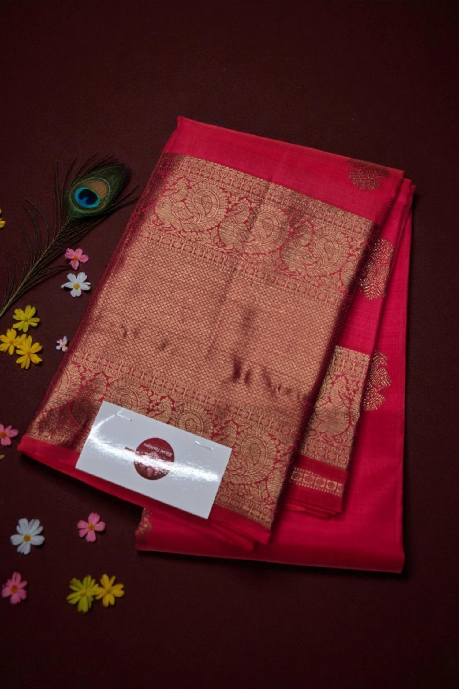 Red Kanchipuram Silk Saree with Gold Border