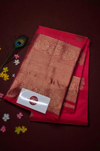 Red Kanchipuram Silk Saree with Gold Border