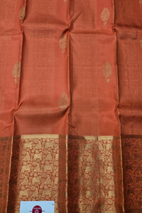 Falu Red Kanchipuram Silk Saree with Gold Border