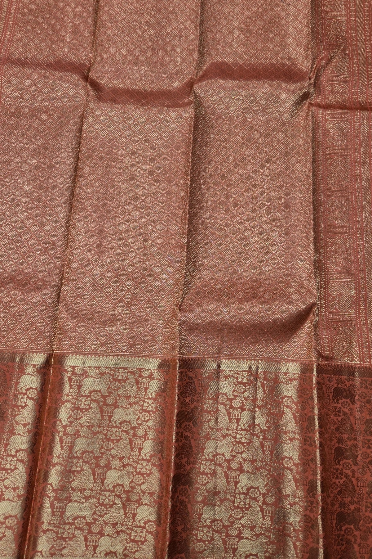 Falu Red Kanchipuram Silk Saree with Gold Border