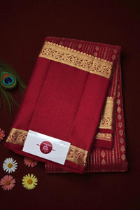 Red Kanchipuram Silk Saree with Gold Patterns and Border