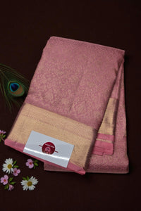 Rose Gold Pink Kanchipuram Silk Saree with 2gm Gold Zari