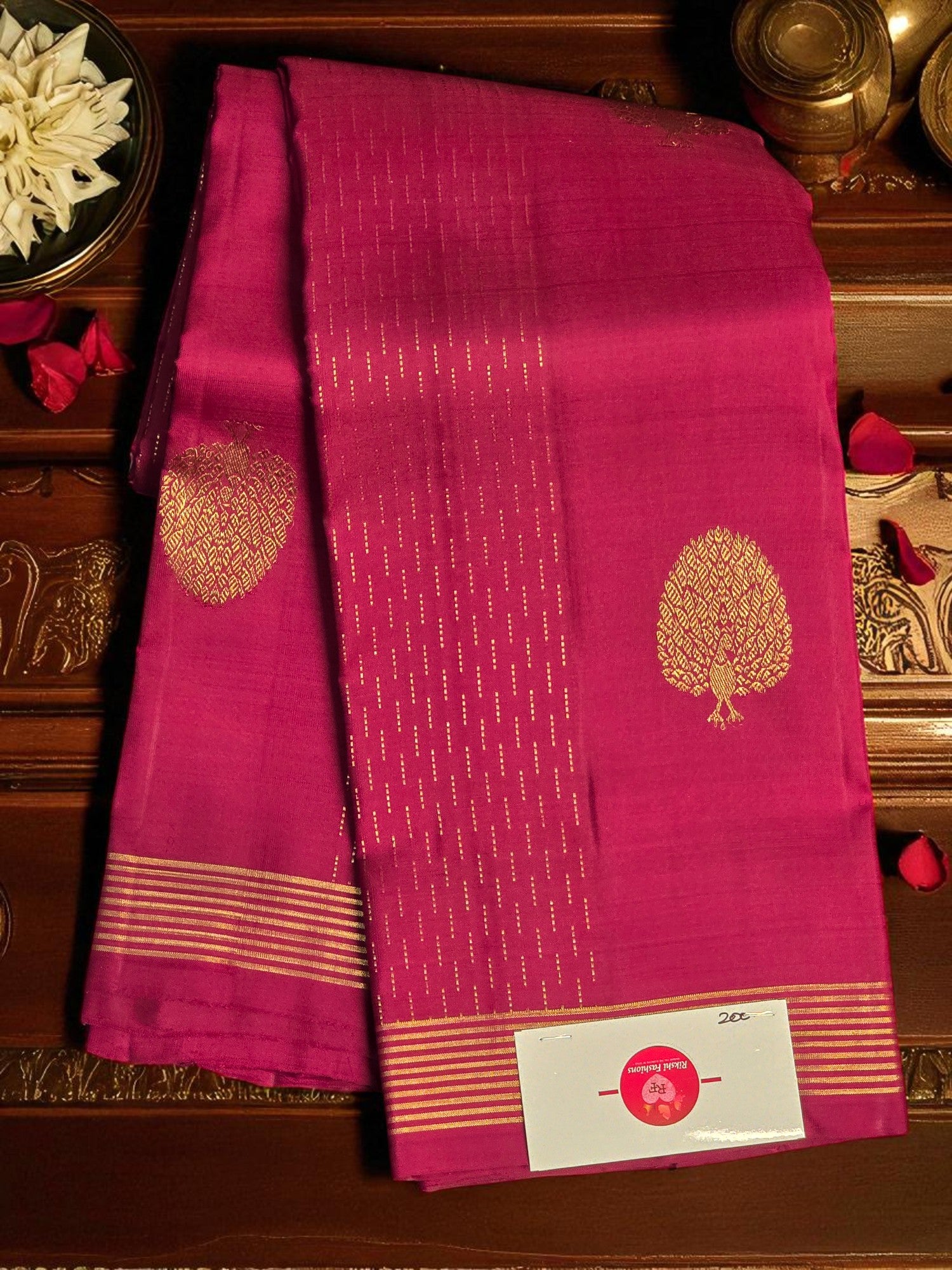 Hot Pink Kanchipuram Silk Saree with Zari Elegance
