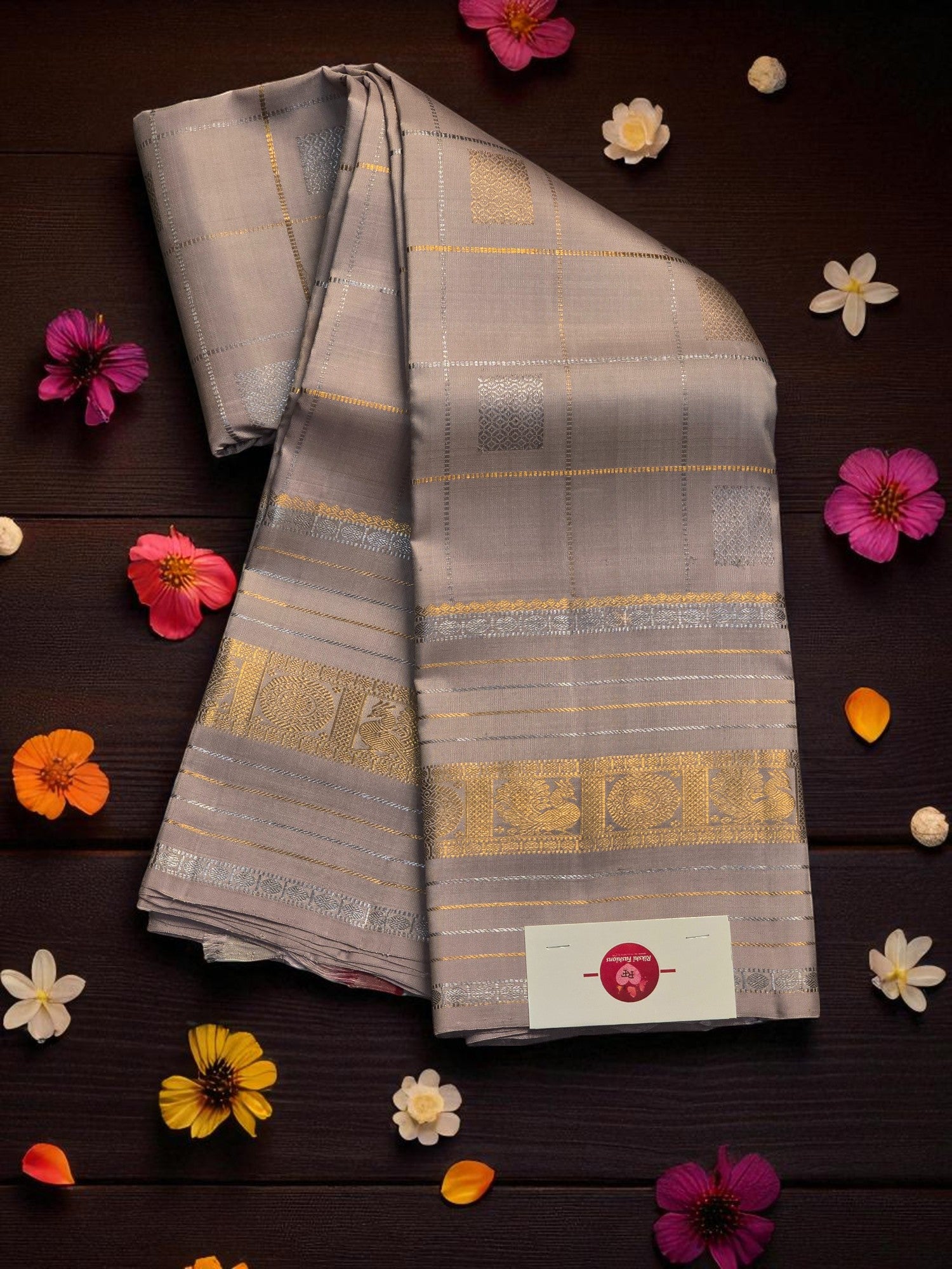 Pastel Charm Grey  Kanchipuram Saree