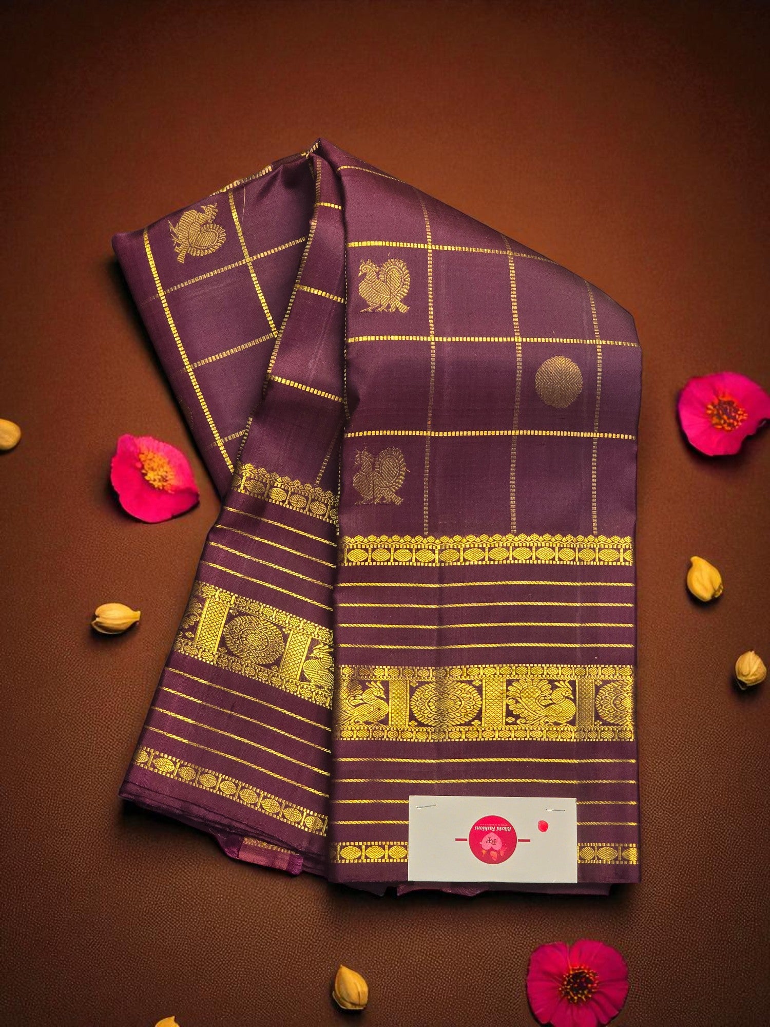 Classic Maroon Checked Kanchipuram Silk Saree