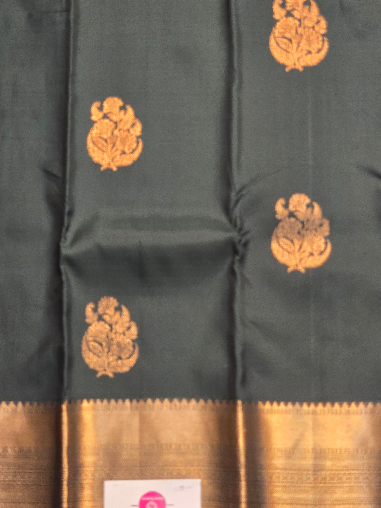 Majestic Dark Green Kanchipuram Silk Saree with Gold Border