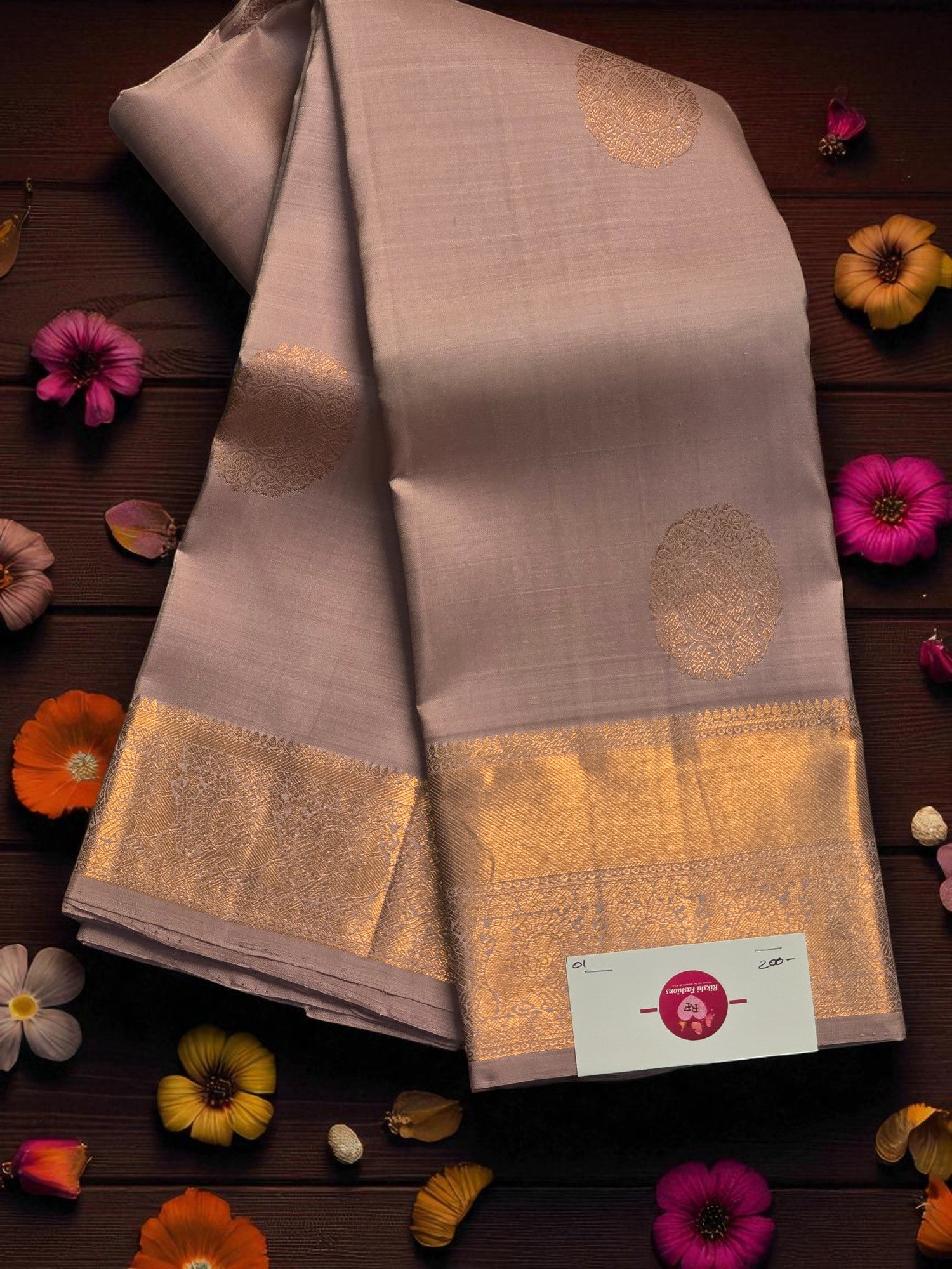 Elegant Rose Ebony Kanchipuram Silk Saree