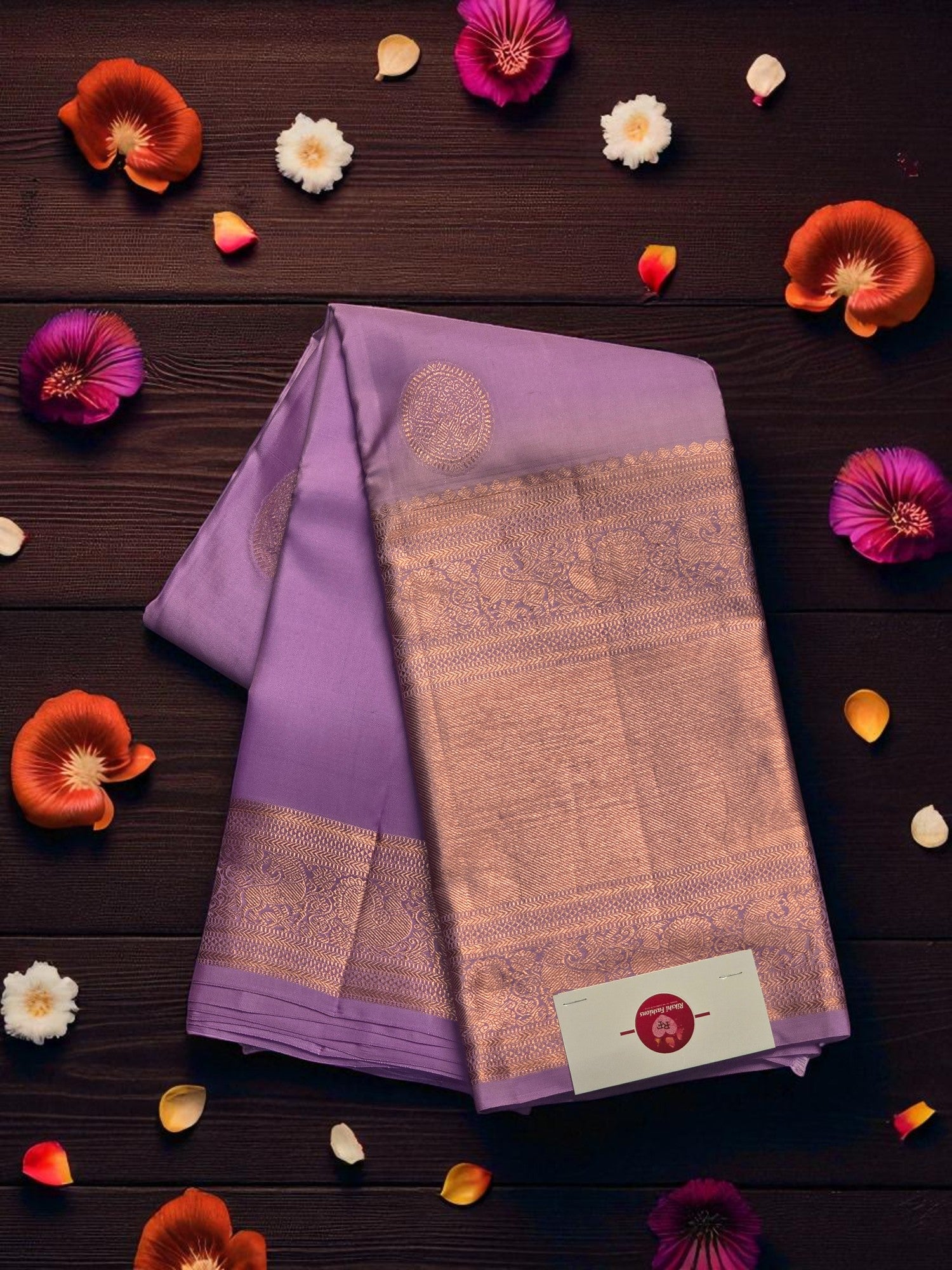 Lavender Kanchipuram Silk Saree with Grand Gold Border