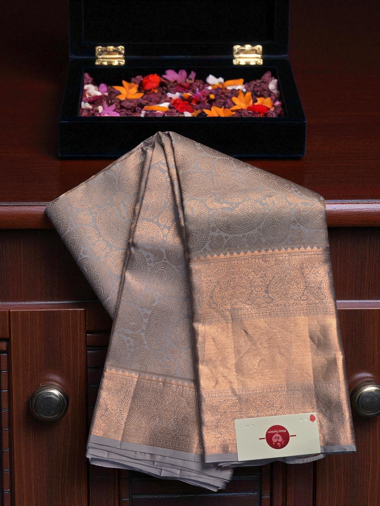 Elegant Grey Full Design Kanchipuram Silk Saree