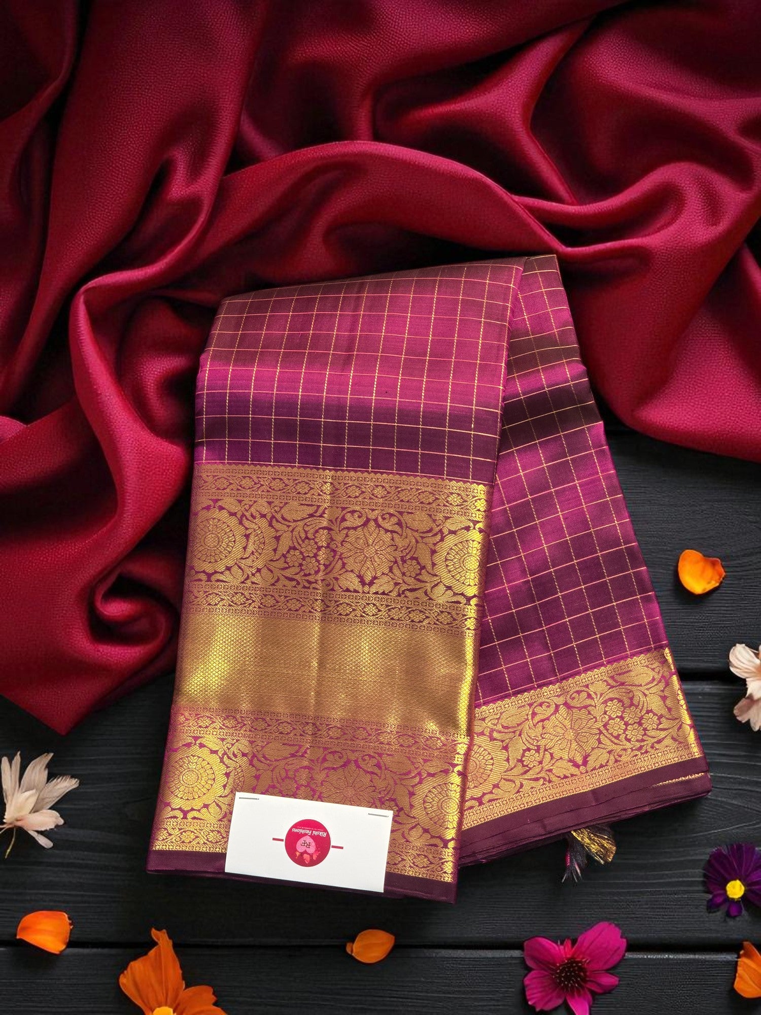 Rich PURple Small Checks Kanchipuram Silk Saree