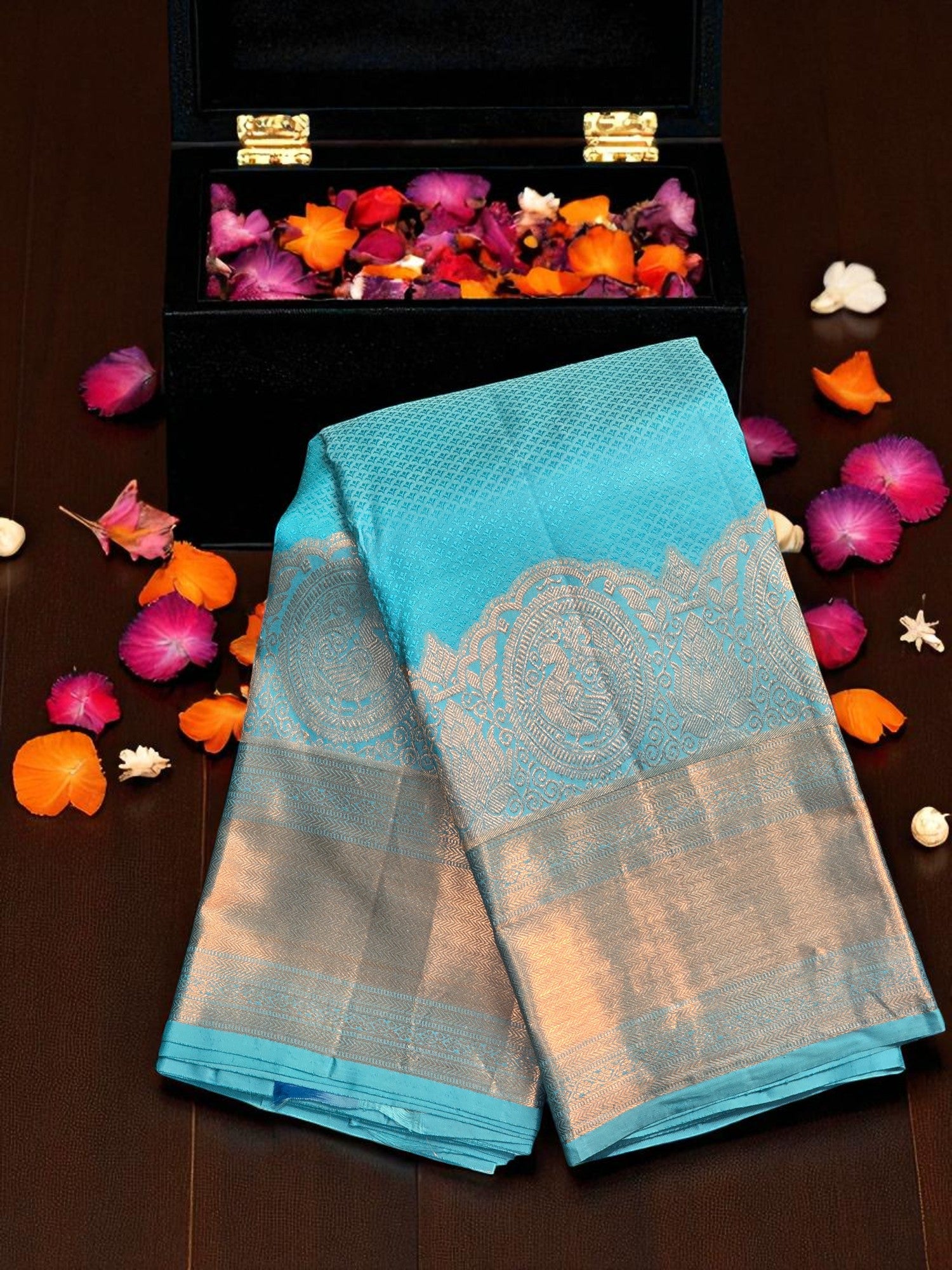 Sky Blue Full Design Kanchipuram Silk Saree