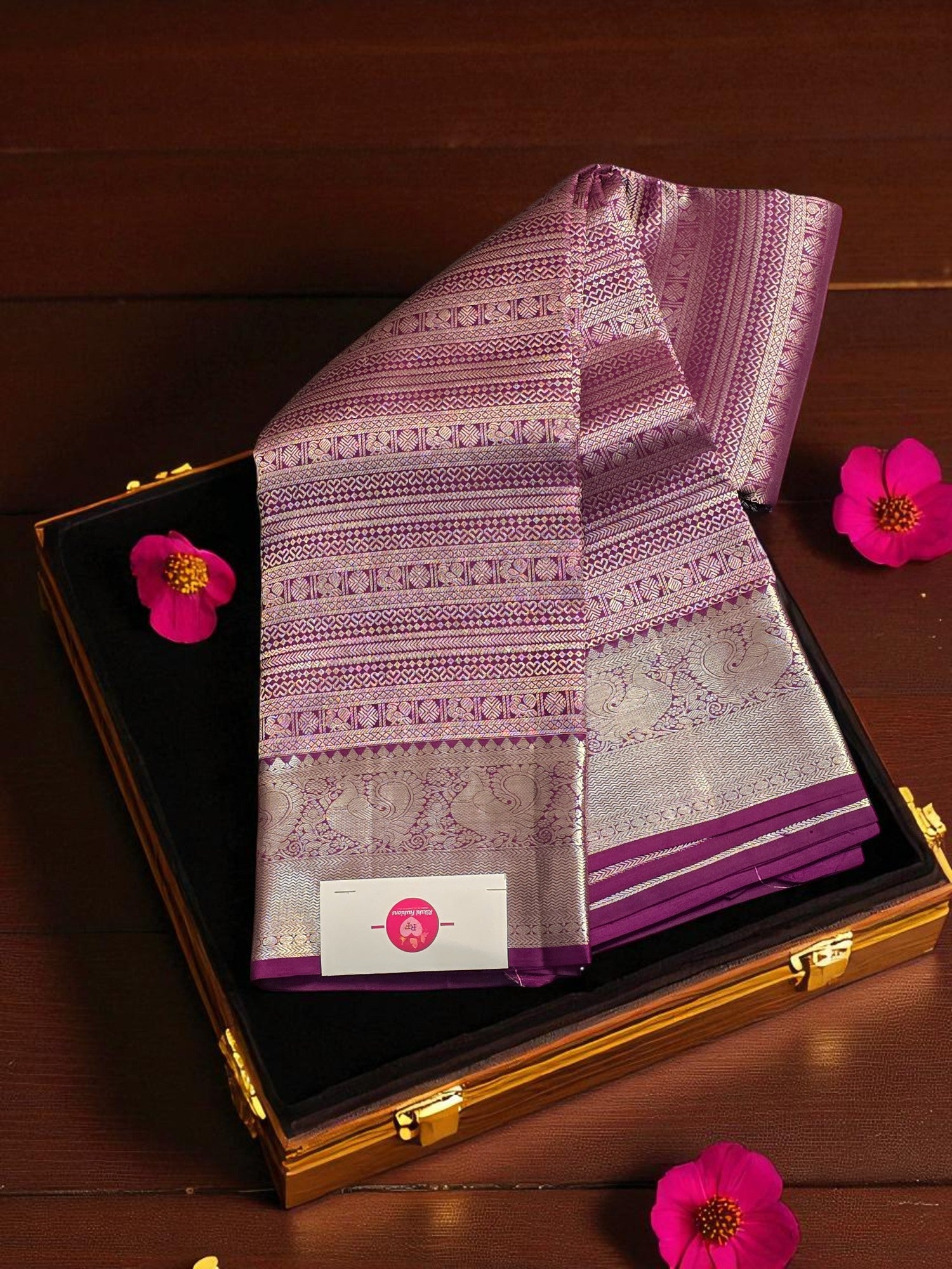 Purple Kanchipuram Silk Saree with Silver Zari Work