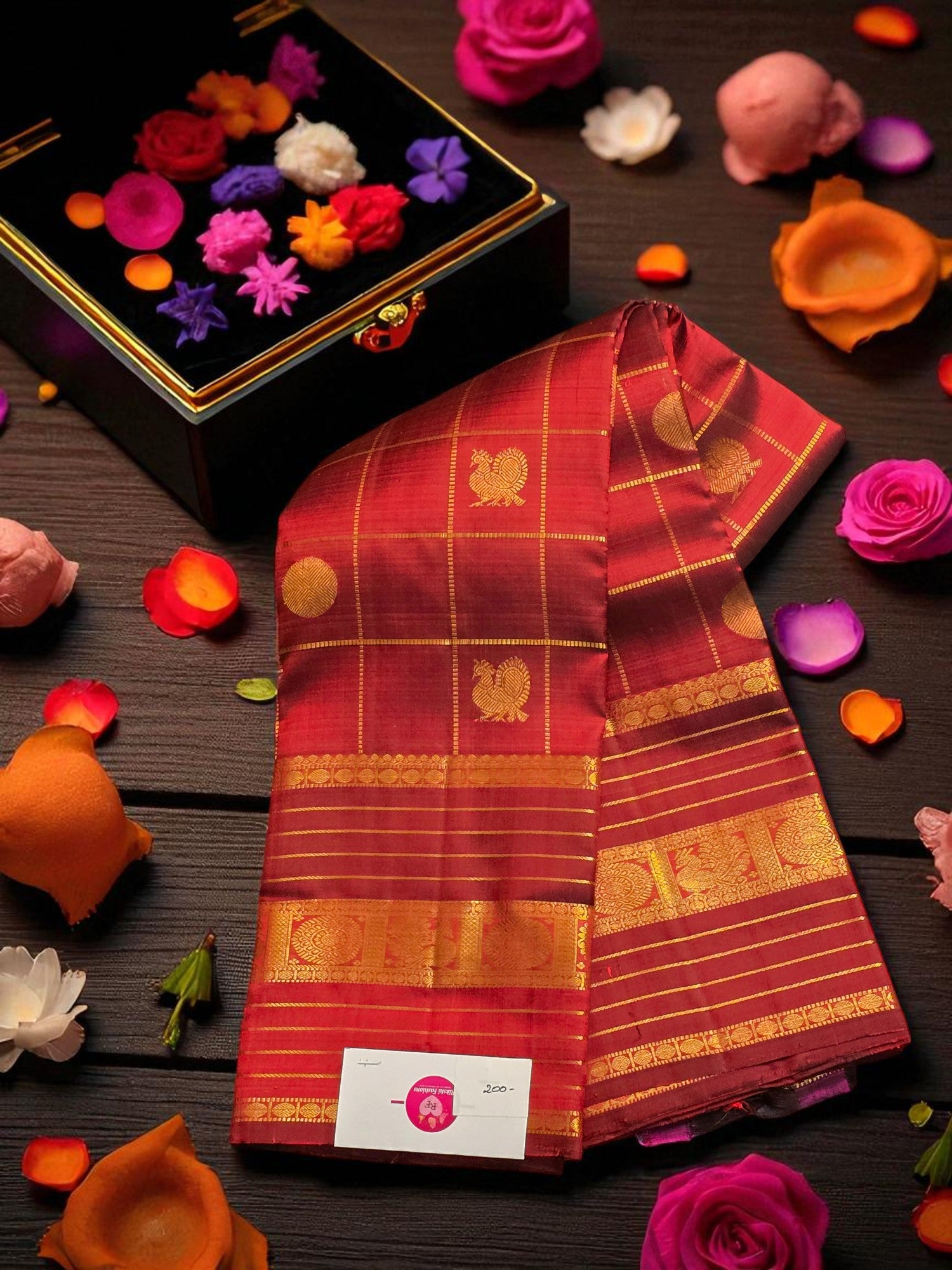 Maroon Big Checked Kanchipuram Silk Saree