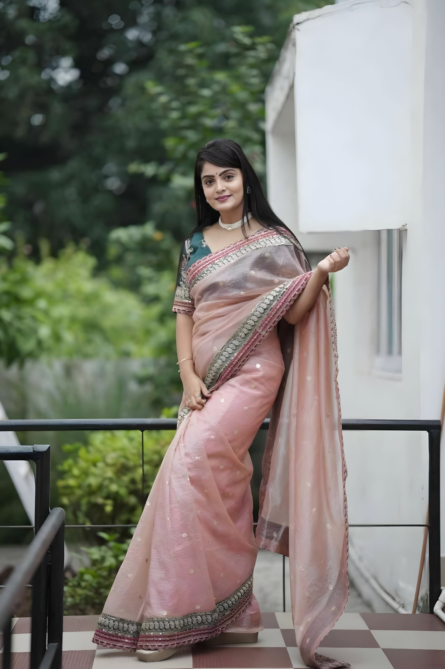 Pink Elegant Banarasi Crush Sequence Work Saree with Blouse