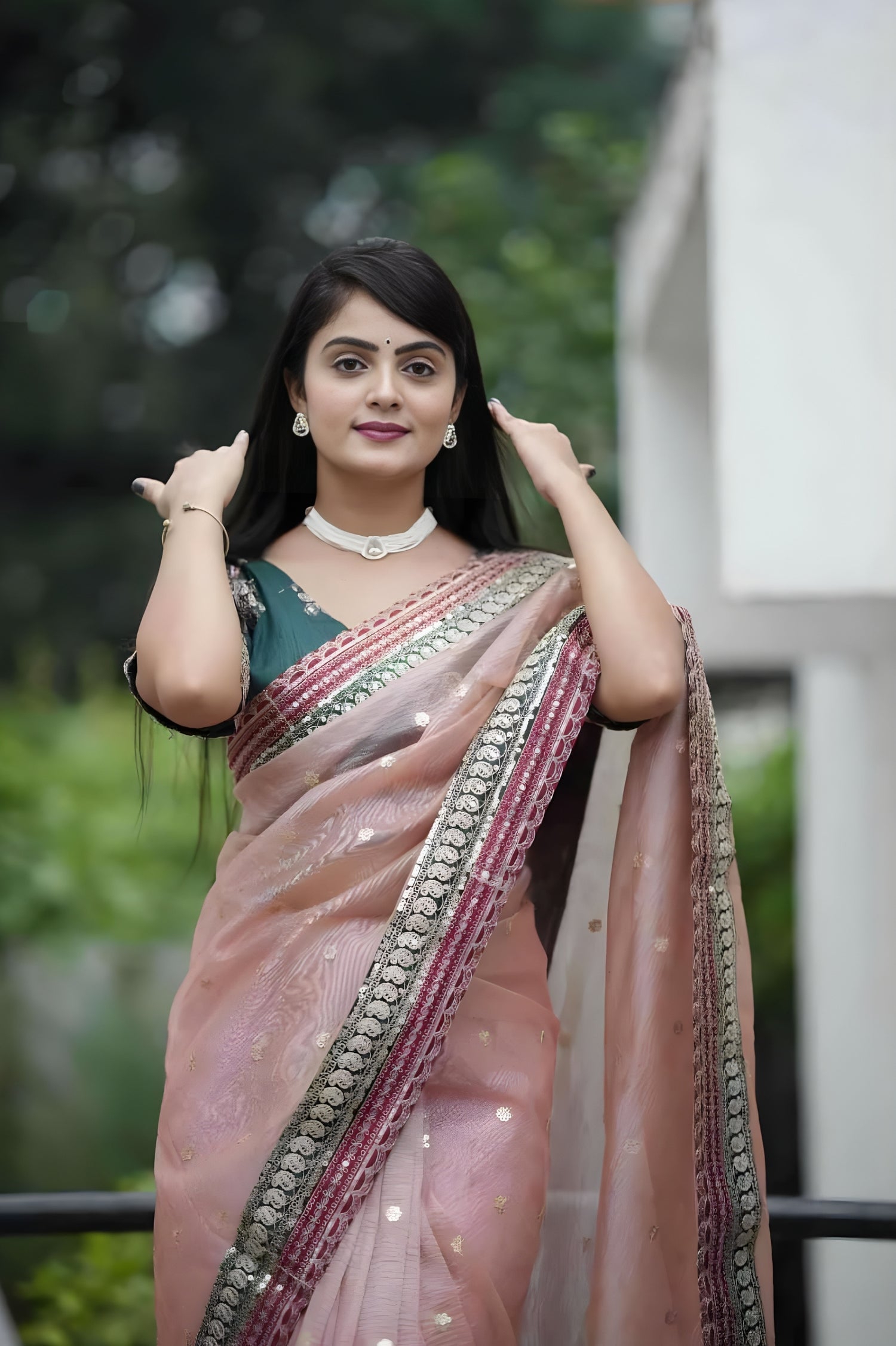 Pink Elegant Banarasi Crush Sequence Work Saree with Blouse