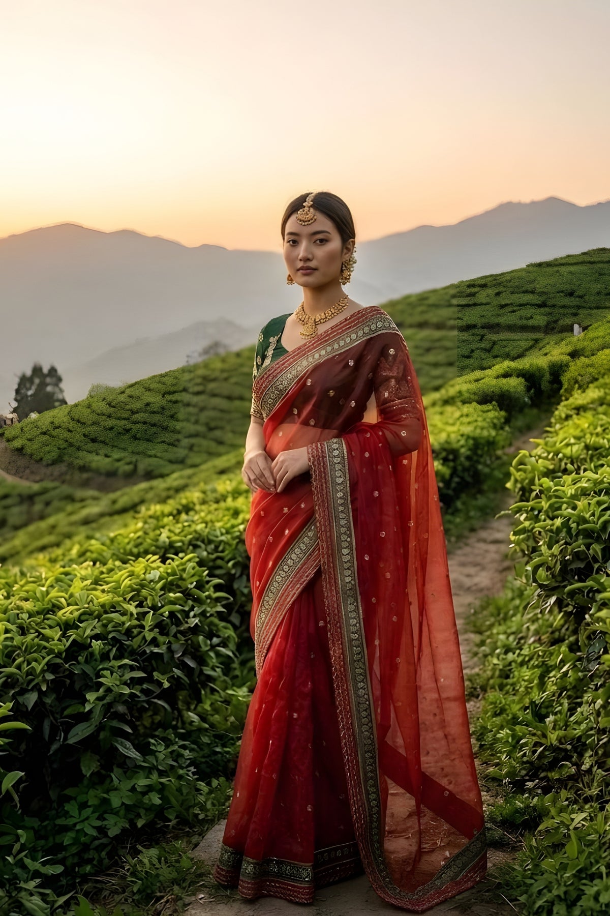 Red Banarasi Crush Sequence Work Saree with Blouse