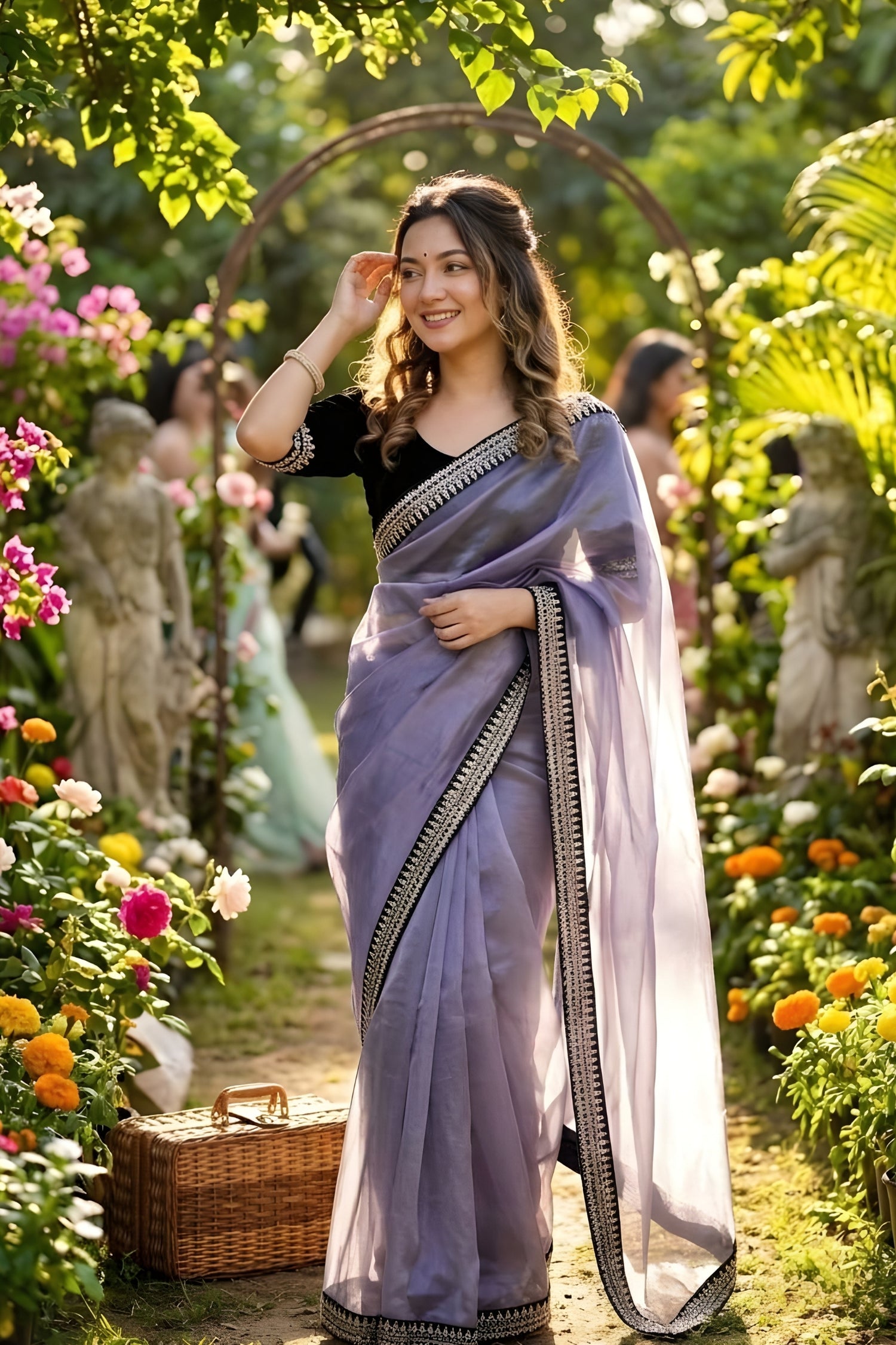 Light Lavender Soft Shining Net Saree with Sequence & Dori Work Lace Border