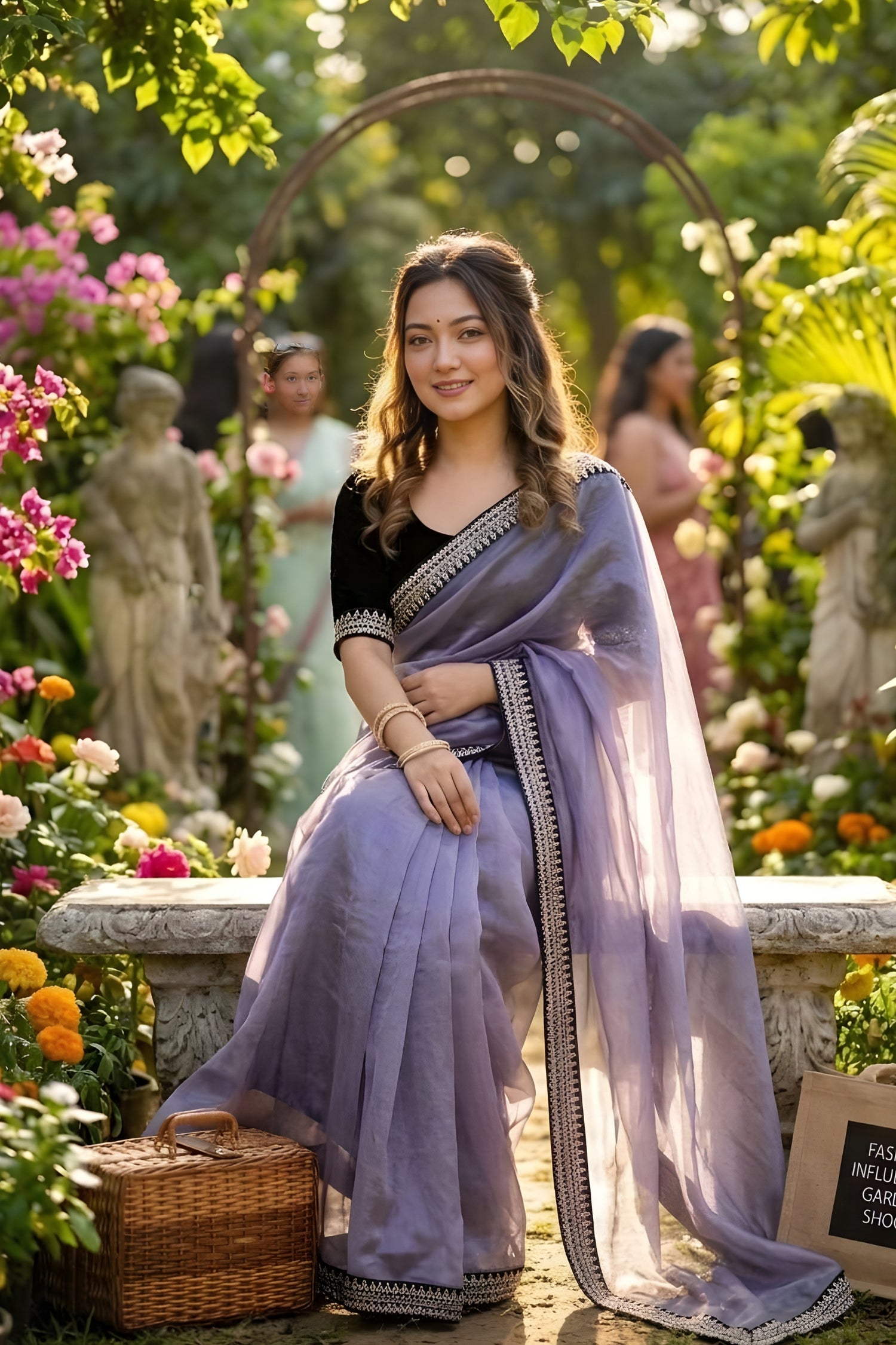Light Lavender Soft Shining Net Saree with Sequence & Dori Work Lace Border