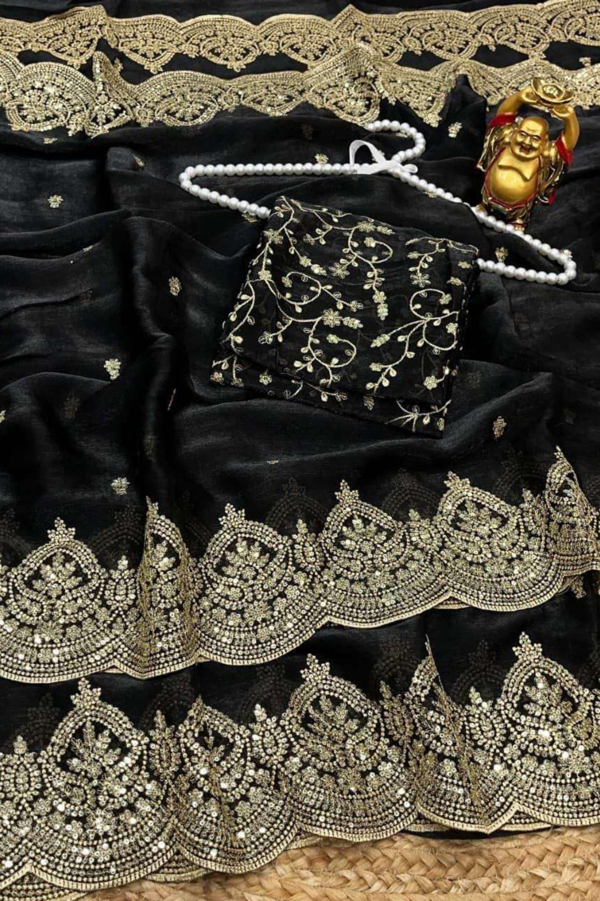 Black Fendy Chiffon Saree with Elegant Sequence Work