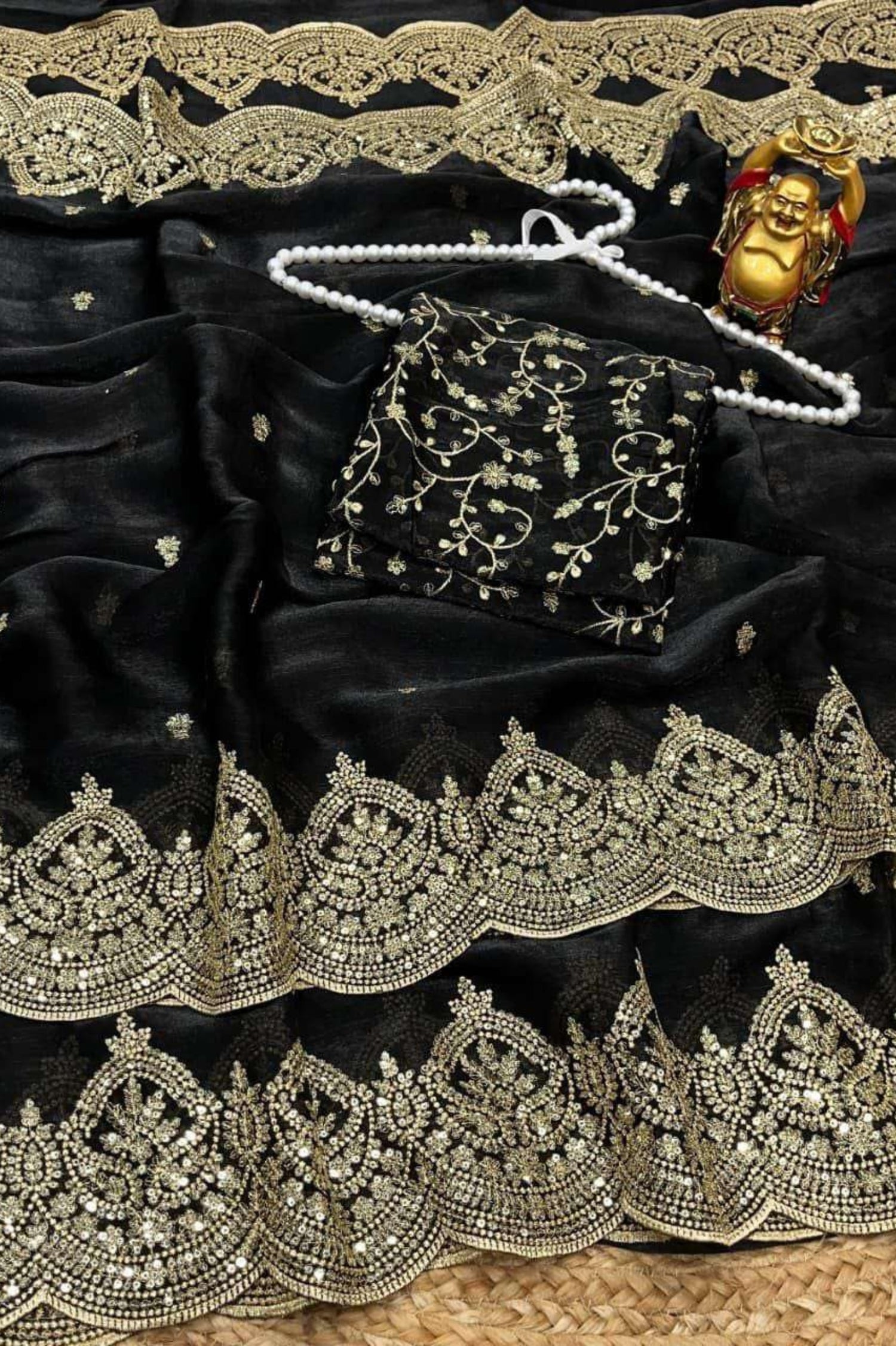 Black Fendy Chiffon Saree with Elegant Sequence Work