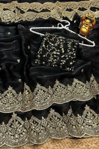 Black Fendy Chiffon Saree with Elegant Sequence Work