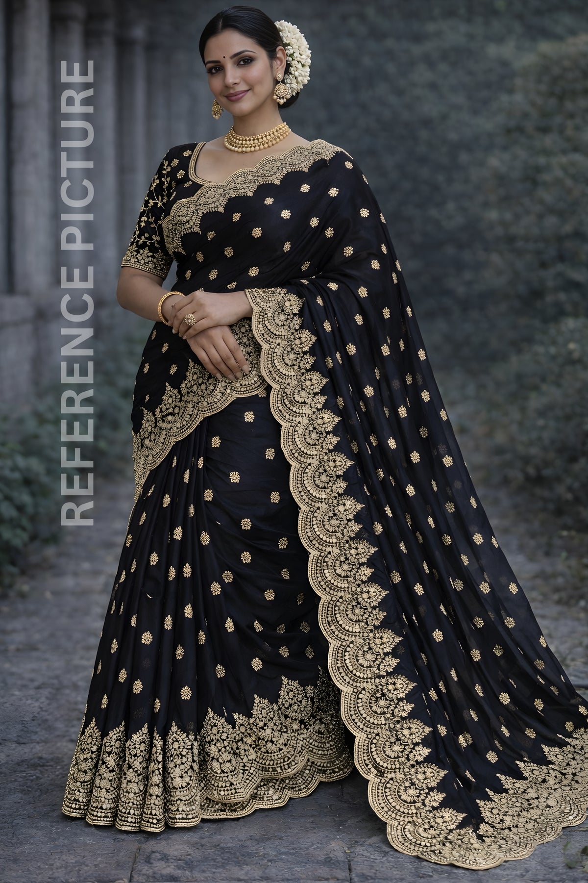 Black Fendy Chiffon Saree with Elegant Sequence Work