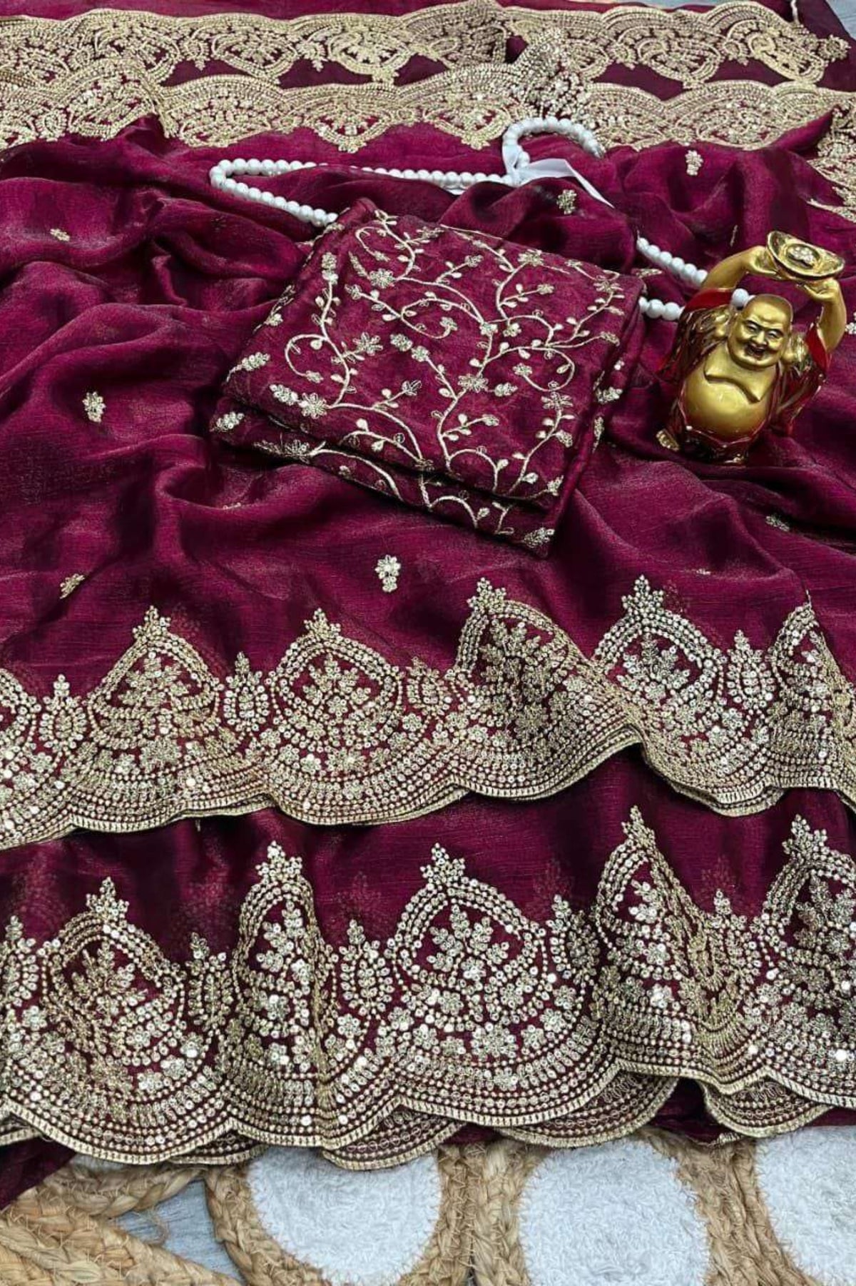 Beautiful Maroon Fendy Chiffon Saree with Elegant Sequence Work