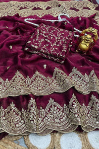 Beautiful Maroon Fendy Chiffon Saree with Elegant Sequence Work