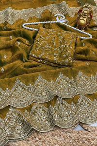 Golden Brown Fendy Chiffon Saree with Elegant Sequence Work