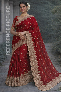 Red Fendy Chiffon Saree with Elegant Sequence Work