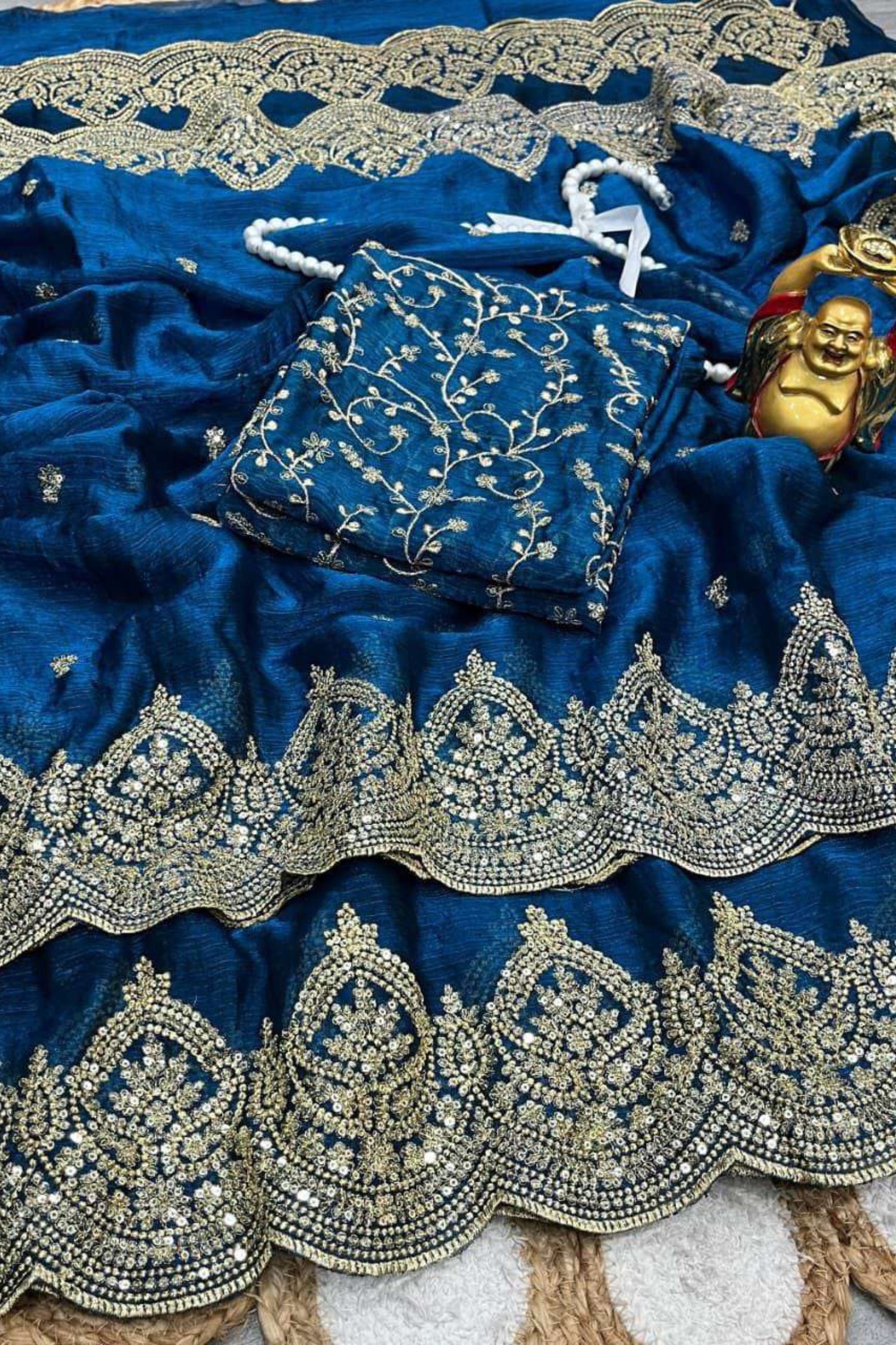 Yale Blue Fendy Chiffon Saree with Elegant Sequence Work