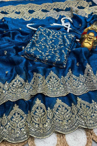Yale Blue Fendy Chiffon Saree with Elegant Sequence Work
