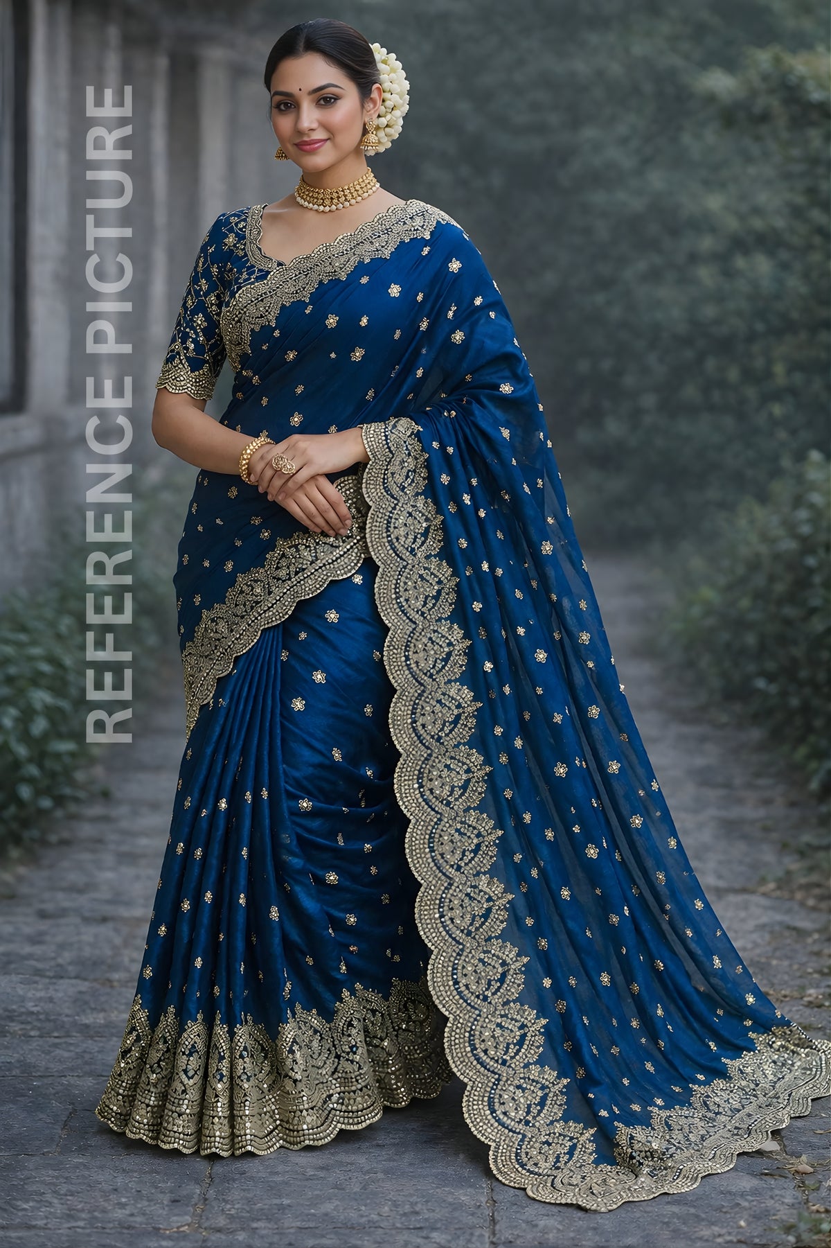 Yale Blue Fendy Chiffon Saree with Elegant Sequence Work