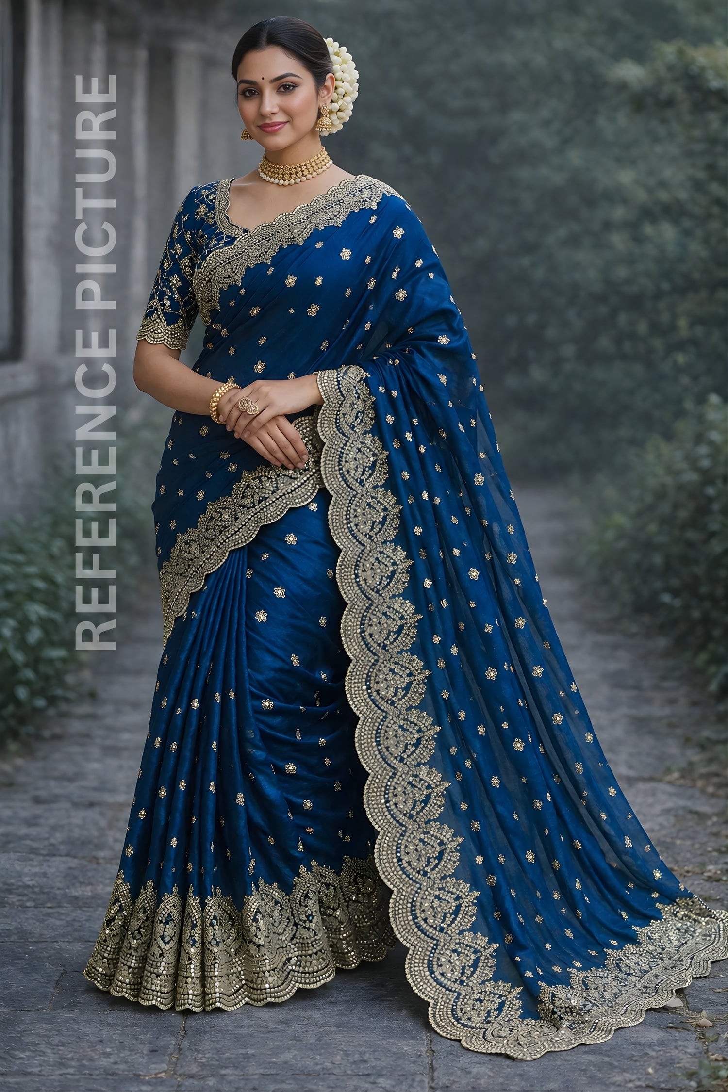 Yale Blue Fendy Chiffon Saree with Elegant Sequence Work