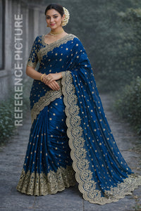 Yale Blue Fendy Chiffon Saree with Elegant Sequence Work