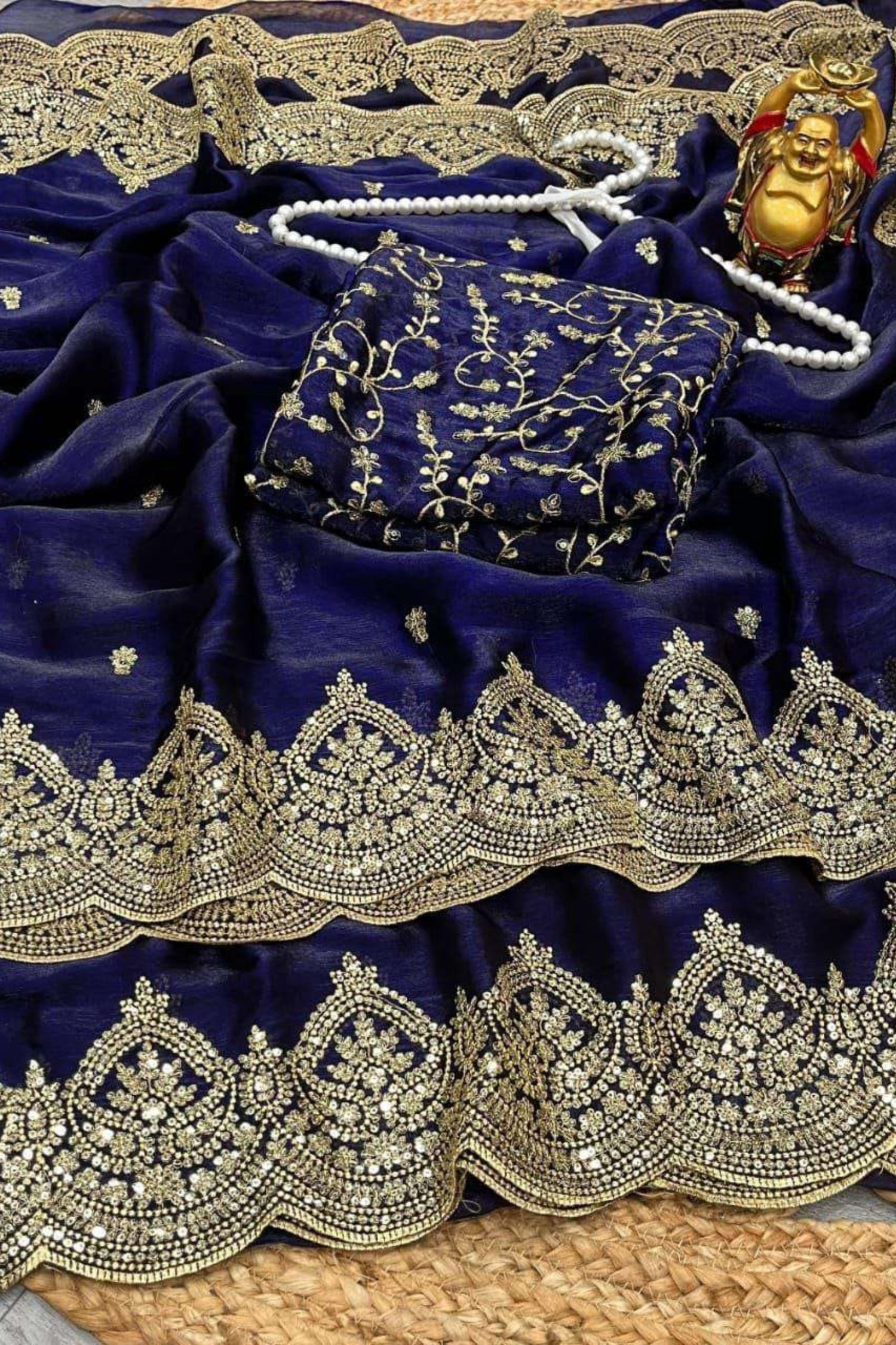 Navy Blue Fendy Chiffon Saree with Elegant Sequence Work