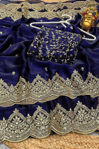 Navy Blue Fendy Chiffon Saree with Elegant Sequence Work