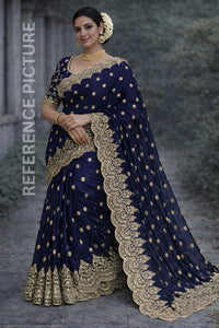 Navy Blue Fendy Chiffon Saree with Elegant Sequence Work