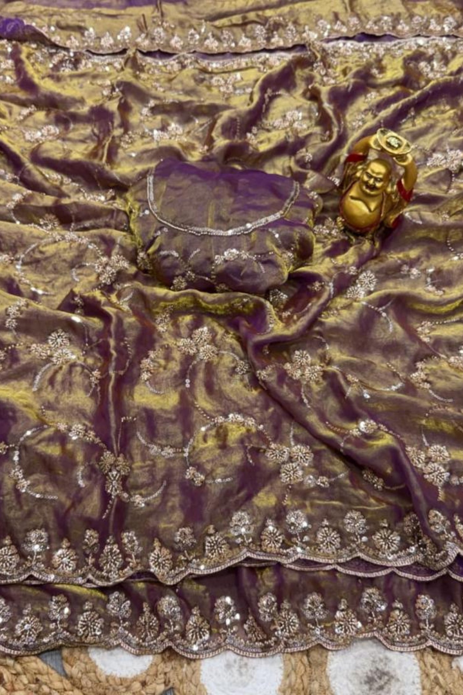 Royal Lavender Designer Saree with Original Gold Beads & Cutdana Handwork