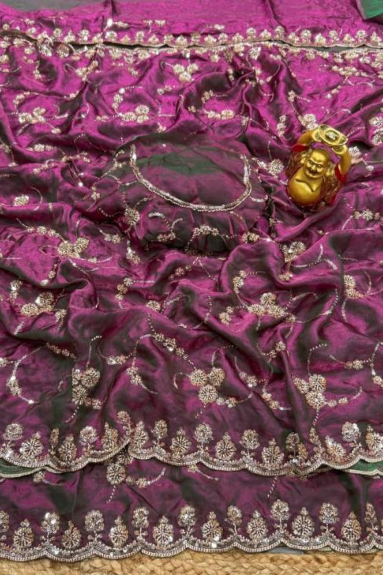Royal Pansy Pink Designer Saree with Original Gold Beads & Cutdana Handwork