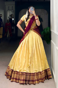 Golden Heritage Brown & Pale Gold Kanchipuram Half Saree Set