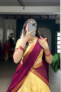 Golden Heritage Brown & Pale Gold Kanchipuram Half Saree Set