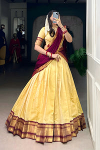 Golden Heritage Brown & Pale Gold Kanchipuram Half Saree Set
