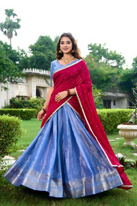 Royal Maroon & Purple Kanchipuram Lehenga Set with Embroidered Dupatta