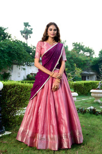 Elegant Purple & Pink Kanchipuram Lehenga Set with Embroidered Dupatta