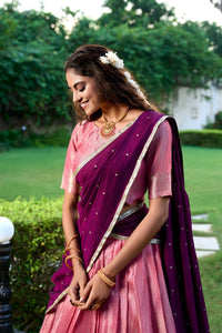 Elegant Purple & Pink Kanchipuram Lehenga Set with Embroidered Dupatta