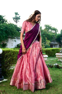 Elegant Purple & Pink Kanchipuram Lehenga Set with Embroidered Dupatta