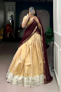 Regal Heirloom Maroon & Pale Gold Kanchipuram Lehenga Choli Set