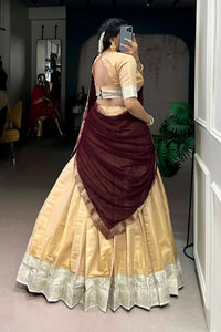 Regal Heirloom Maroon & Pale Gold Kanchipuram Lehenga Choli Set
